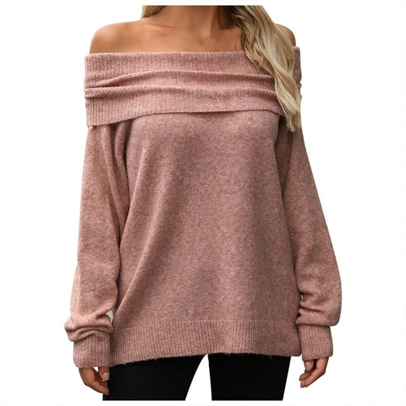 Womens Sweater Off The Shoulder Turtleneck Knitted Long Sleeve Elegant Pullover Tops