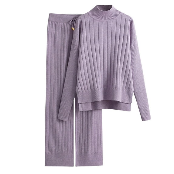 Womens Sweater Outfits Set Usmixi 2 Piece Outfit for Women Cozy Knitted Pullover Sweater and High Waist Straight Leg Pant Lounge Sets Casual Solid Loungewear Set Under $5
