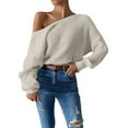 thumbnail image 1 of Womens Sweater Oversize Knitted Long Sleeve Off Shoulder Ribbed Knit Backless Trendy Clothes 2025, 1 of 2