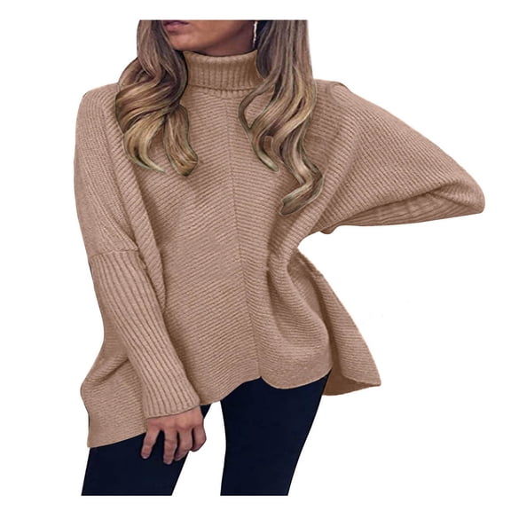 Womens Sweater Oversize Soild Long Sleeve Turtleneck Knitted Loose Fit Lightweight Sweaters