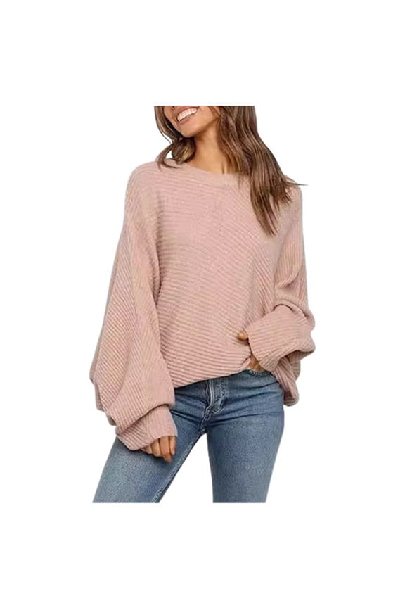 Womens Sweater Oversized Batwing Sleeve Crew Neck Knitted Sweater CasualPullover Top For Women Warm Sweaters