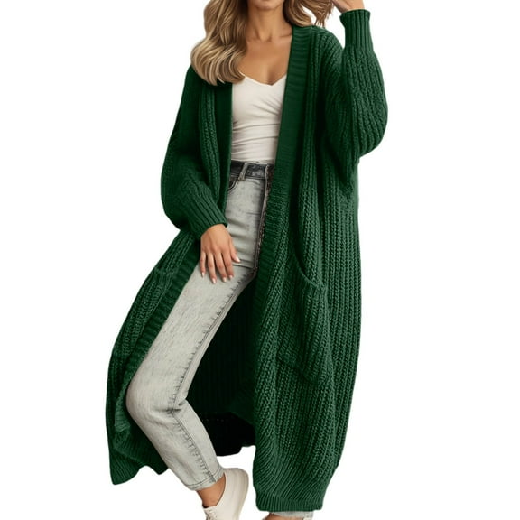 Womens Sweater Oversized Long Cardigan Open Front Loose Casual Cable Knitted With Pocket Trendy Outfits