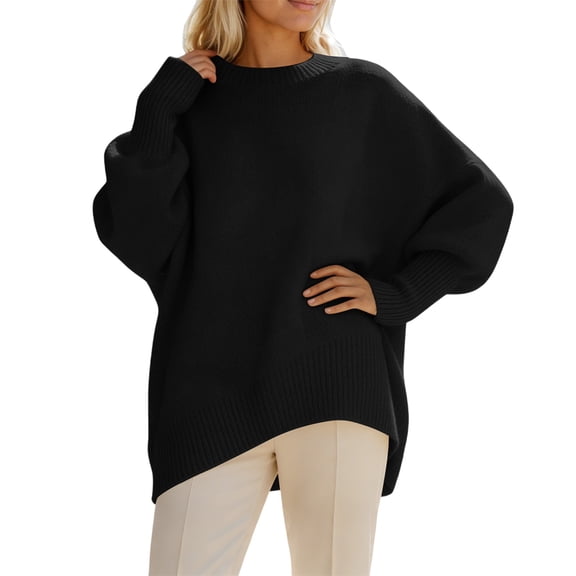 Womens Sweater Oversized Solid Chuny Knitted Long Sleeve Crewneck Loose Fit 2025 Fall Outfits Black