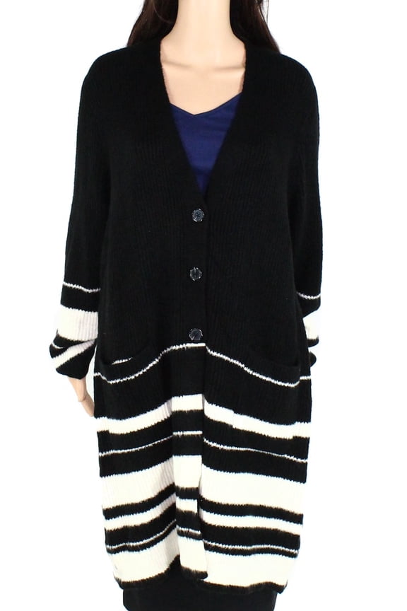 Womens Sweater Plus Striped Button Up Cardigan 0X