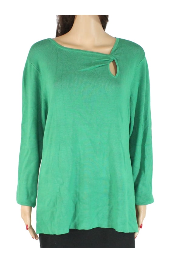 Womens Sweater Plus Twist-Neck Keyhole Knit Pullover 3X
