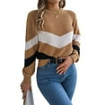 thumbnail image 1 of Womens Sweater Pullover Casual Long Sleeve Crewneck Color Block Pullover Knit Sweater for Women Khaki S, 1 of 8