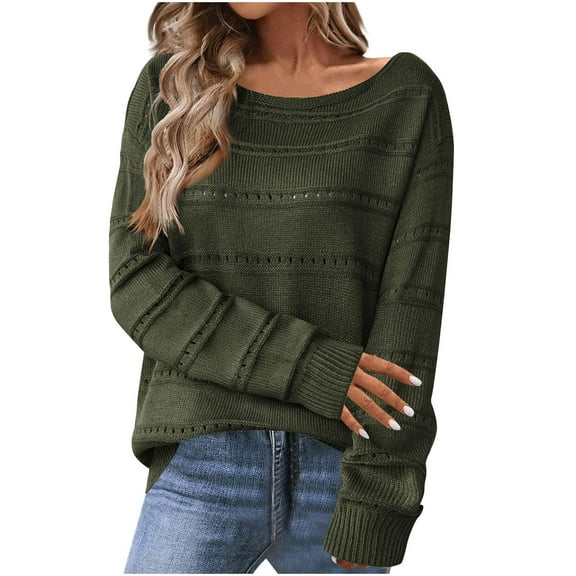 Womens Sweater Pullover Crewneck Knit Long Sleeve Cable Knitted Sweaters Army Green L