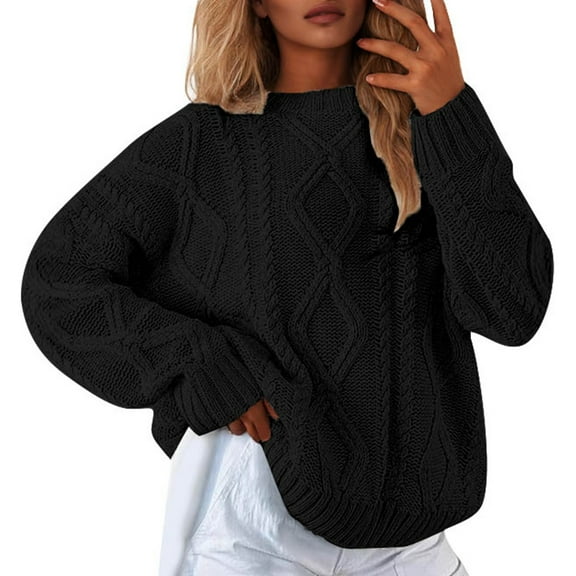 Womens Sweater Pullover Sweaters Fall Winter Long Sleeve Knit Solid Cozy Stylish Knitwear Sweater Black L