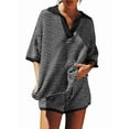 thumbnail image 1 of Womens Sweater Set 2 Piece Outfits Oversized 3/4 Sleeve V Neck Knit Tops High Waisted Shorts Lounge Sets Black S, 1 of 8