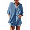 thumbnail image 1 of Womens Sweater Set 2 Piece Outfits Oversized 3/4 Sleeve V Neck Knit Tops High Waisted Shorts Lounge Sets Blue XL, 1 of 6