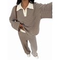 thumbnail image 1 of Womens Sweater Set 2 Piece Outfits Striped Long Sleeve Collared Tops Wide Leg Pants Lounge Sets Brown XL, 1 of 9