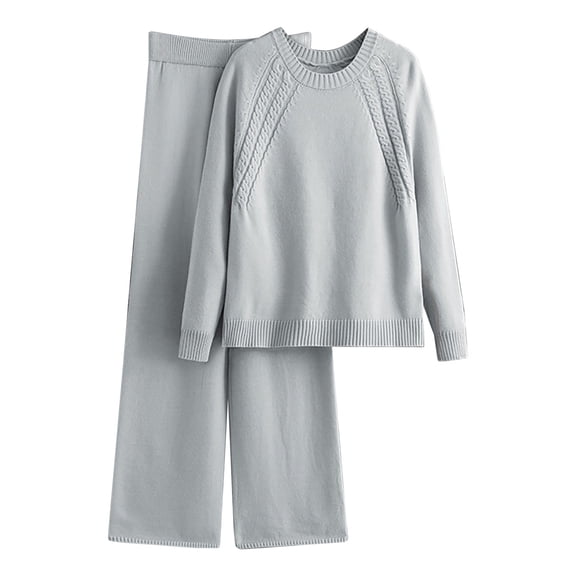 Womens Sweater Set, Hugcore Women's Casual 2 Piece Sweater Pants Set Long Sleeve Tops Wide Leg Pants Sweatsuit Tracksuit Outfit Winter Clothing 2 Piece Sweater Sets and Women Grey One Size