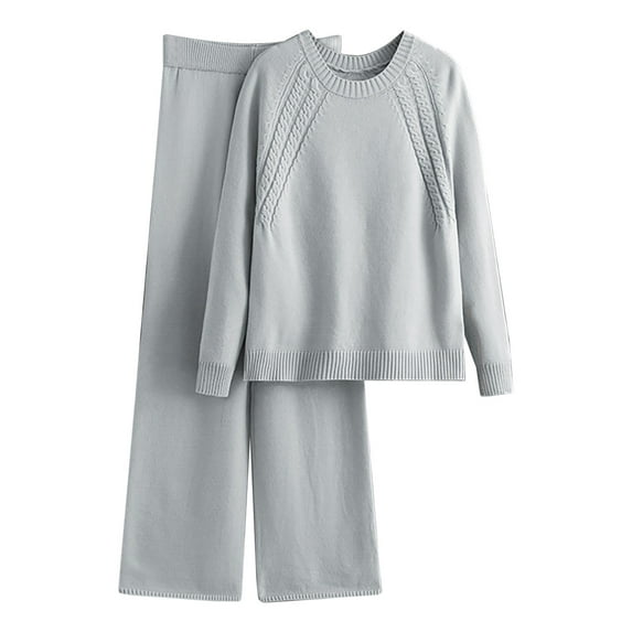 Womens Sweater Set, Hugcore Women's Casual 2 Piece Sweater Pants Set Long Sleeve Tops Wide Leg Pants Sweatsuit Tracksuit Outfit Winter Clothing 2 Piece Sweater Sets and Women Grey One Size