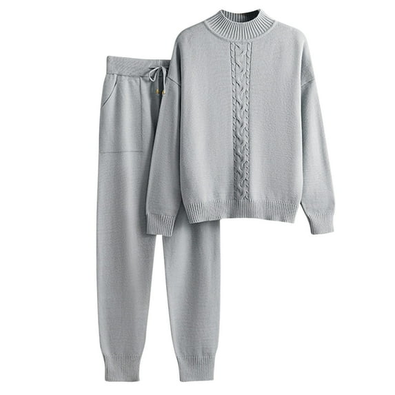 Womens Sweater Sets wycnly Womens Knitted Lounge Set Casual Solid Long Sleeve Pullover Sweater and Drawstring Jogger Pant 2 Piece Outfit Ladies Loungewear Suits Under $5