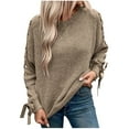 thumbnail image 1 of Womens Sweater Sevevn Womens Casual Round Neck Solid Color Loose Long Lace-Up Sleeved Sweater Top, 1 of 4