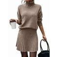 thumbnail image 1 of Womens Sweater Skirt Sets 2 Piece Outfits Ribbed Knit Mock Neck Sweater Pullovers A Line Mini Skirt Set Brown M, 1 of 8