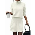 thumbnail image 1 of Womens Sweater Skirt Sets 2 Piece Outfits Ribbed Knit Mock Neck Sweater Pullovers A Line Mini Skirt Set Cream White XL, 1 of 8