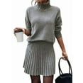 thumbnail image 1 of Womens Sweater Skirt Sets 2 Piece Outfits Ribbed Knit Mock Neck Sweater Pullovers A Line Mini Skirt Set Gray L, 1 of 9