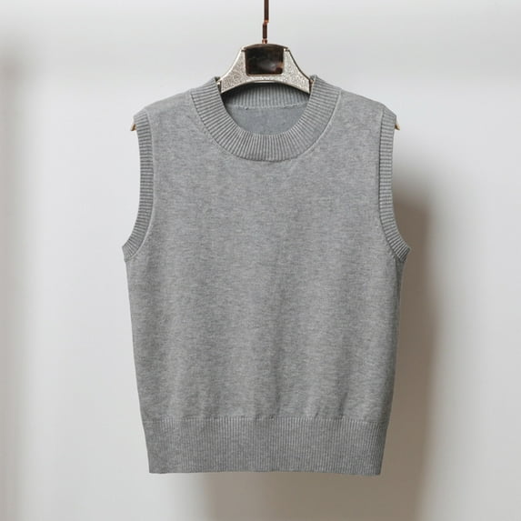 Womens Sweater Sleeveless Vest Round Neck Knitted Solid Color Sweater Gray S,Blouse for Women