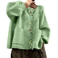 thumbnail image 1 of Womens Sweater Solid Color Long Sleeve Crew Neck Button Faux Wool Cardigan With Pocket Jumper Top, 1 of 5