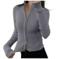 thumbnail image 1 of Womens Sweater Solid Double Zip Up Ribbed Knitted Stand Collar Tight Stretch Slim Trendy Outfits, 1 of 1
