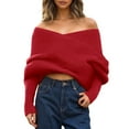 thumbnail image 1 of Womens Sweater Solid Elegant Knitted Scarf Shawls With Sleeve Off Shoulder Cozy Sweaters, 1 of 1