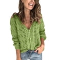 thumbnail image 1 of Womens Sweater Solid Long Sleeve V Neck Button Up Hollow Out Cardigan Casual Knitted Jumper Top, 1 of 5