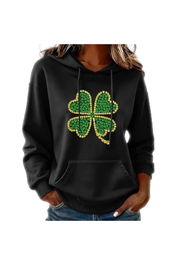 Womens Sweater St. Patrick'S Day Fashion Print Cozy Front Pocket Womens Warm Clothing,Black,L