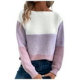 thumbnail image 1 of Womens Sweater Stripe Patchwork Long Sleeve Crew Neck Loose Fit Warm Fall Sweaters, 1 of 1