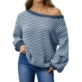 thumbnail image 1 of Womens Sweater Stripe Patchwork Off Shoulder Long Sleeve Y2K Loose Fit Cozy Sweaters, 1 of 1