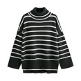 thumbnail image 1 of Womens Sweater Stripe Print Irregular Hem Long Sleeve Turtleneck Knitted Fall Sweaters, 1 of 1