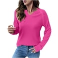 thumbnail image 1 of Womens Sweater Tops Knit Long Sleeve Notched V Neck Shirts Casual Trendy Solid Color Loose Blouses Top (M, Pink), 1 of 6