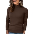thumbnail image 1 of Womens Sweater Turtleneck 2025 Long Sleeve Knit Sweater Warm Cozy Pullover Elegant Ribbed Knitted Sweater Tops Coffee L, 1 of 4