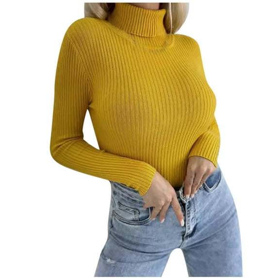 Womens Sweater Turtleneck Ribbed Knit Basic Pullover Sweater Slim Long Sleeve Soft Solid Color Tops Blouse Casual Basic Rib Tops