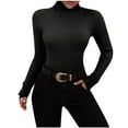 thumbnail image 1 of Womens Sweater Turtleneck Ribbed Knit Basic Pullover Sweater Slim Long Sleeve Soft Solid Color Tops Blouse Casual Basic Rib Tops, 1 of 6