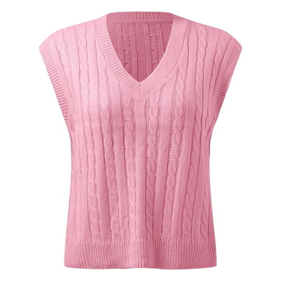 Womens Sweater Vest Casual Pullover Top for School Outfits Women Casual Print Sleeveless V Neck Ribbed Knit Split Pullover Sweater Vest Blouse