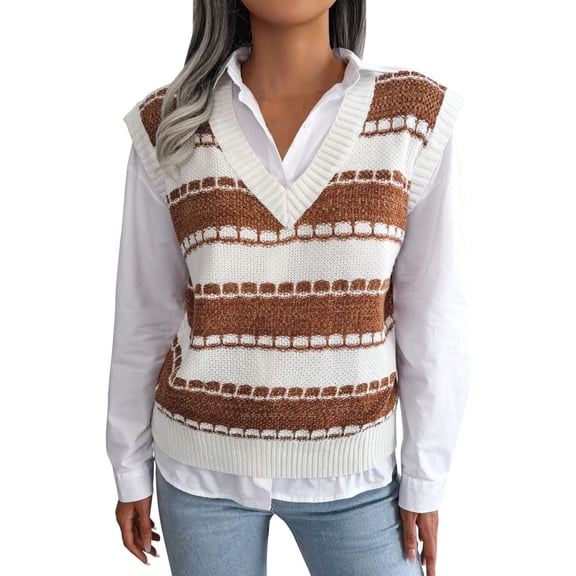 Womens Sweater Vest Cute Pullover Knitwear for Fall Fashion Women's Sweater Vest Casual Cute Houndstooth V Neck Fashion Graphic Tees Comfy Sleeveless Autumn Tunic