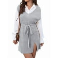 thumbnail image 1 of Womens Sweater Vest Dress Pattern Knitted Pullovers Sweaters V Neck Tie Waist Tank Sweater Dress Light Gray M, 1 of 8