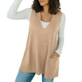 thumbnail image 1 of Womens Sweater Vest Elegant V Neck Knit Top for Holiday Outfits Solid Knit Sweater Vest With Collar And Pocket Autumn Winter Sleeveless Pullover Casual Warm Fashion Top, 1 of 6