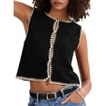 thumbnail image 1 of Womens Sweater Vest Sleeveless Button Down Tank Tops Spring Summer Cropped Cardigan 2025 Knit Top Black S, 1 of 7