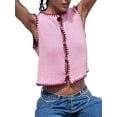 thumbnail image 1 of Womens Sweater Vest Sleeveless Button Down Tank Tops Spring Summer Cropped Cardigan 2025 Knit Top Pink L, 1 of 7