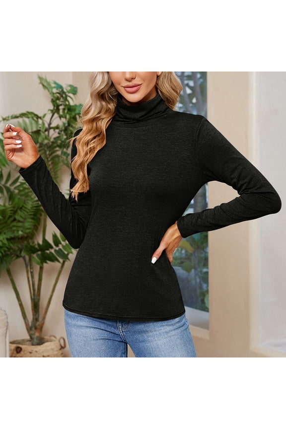 Womens Sweater Women Tight Fitting High Elastic Solid Color Long Sleeve High Neck Cotton Tops