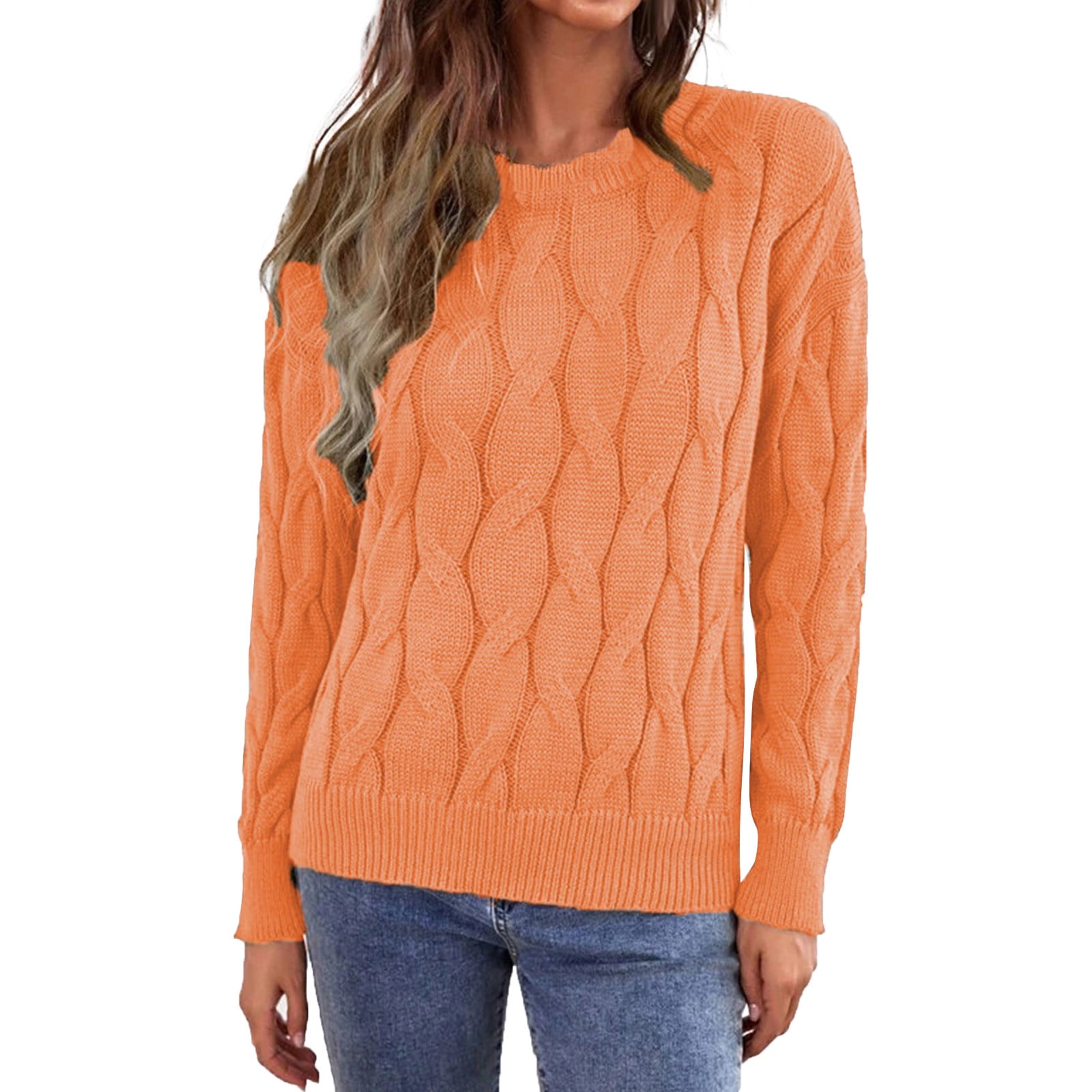 Womens Sweaters 2022 Cute Elegant Soft Crewneck Long Sleeve Hollow Cable Knit Pullover Sweaters