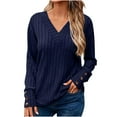 thumbnail image 1 of Womens Sweaters 2025 Casual Long Sleeve V Neck Cotton Button Up Fall Winter Loose Fitting Solid Color Pullover Tops,Navy 1,2XL, 1 of 5