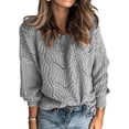 thumbnail image 1 of Womens Sweaters 2025 Crewneck Cute Elegant Soft Long Sleeve Hollow Cable Knit Pullover Tops, 1 of 6