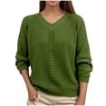 thumbnail image 1 of Womens Sweaters 2026 Fall Casual V Neck Long Sleeve Lightweight Loose Hollow Knit Pullover Sweater Tops (M, Green), 1 of 5