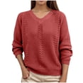 thumbnail image 1 of Womens Sweaters 2026 Fall Casual V Neck Long Sleeve Lightweight Loose Hollow Knit Pullover Sweater Tops (M, Red), 1 of 3