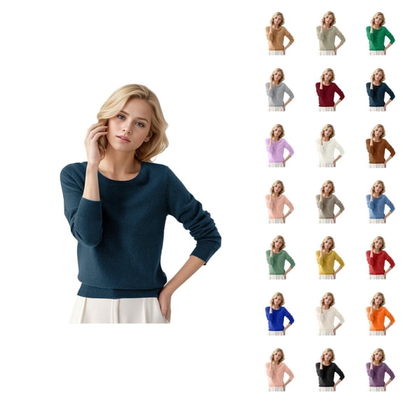 Womens Sweaters 2026 Fall Winter Trendy Long Sleeve Crewneck Plain Cozy Knitted Sweaters Pullover Top