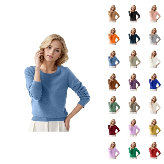 Womens Sweaters 2026 Fall Winter Trendy Long Sleeve Crewneck Soft Plain Knitted Sweaters Pullover Top