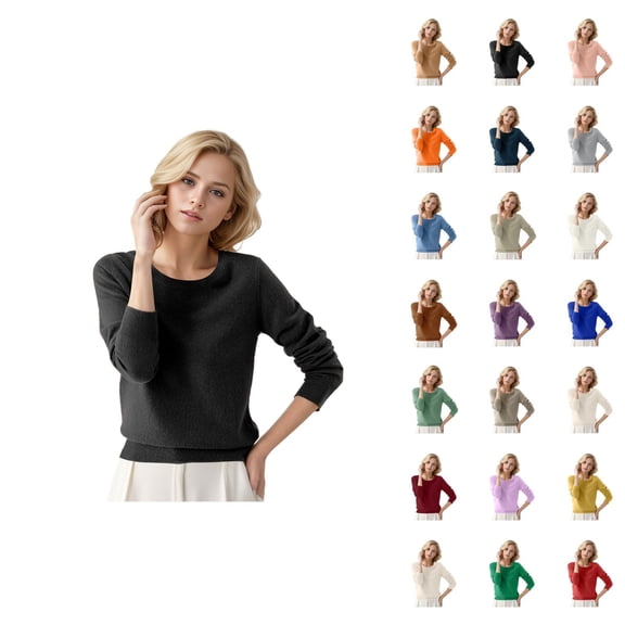Womens Sweaters 2026 Fall Winter Trendy Long Sleeve Crewneck Soft Plain Knitted Sweaters Pullover Top